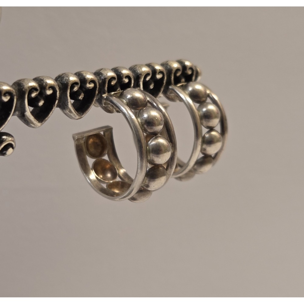 Vintage 1980s Sterling Silver Wide Ball Hoop Earrings 22mm - Picture 4 of 6